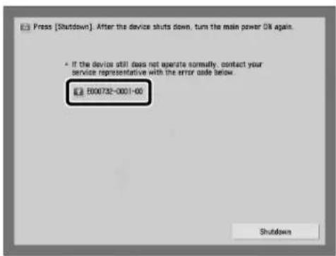 CANON imagePRESS C8000VP - Note the error code. - 1