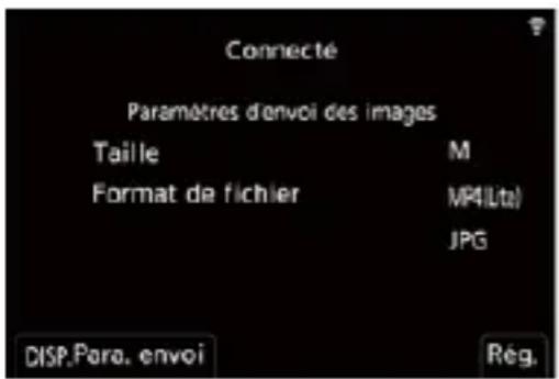 Connecté Paramètres d'envoi des images Taille Mali Format de fichier MP4(Lta) JPG DISP.Para. envoi Rég.
