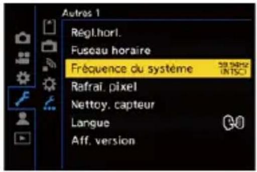 Autres 1 Régl.horl. Fuseau horaire Fréquence du système Rafrai, pixel Nettoy, capteur Langue Aff. version