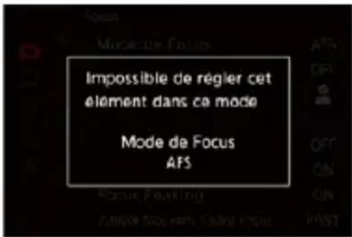 Impossible de régler cet élément dans ce mode Mode de Focus AFS
