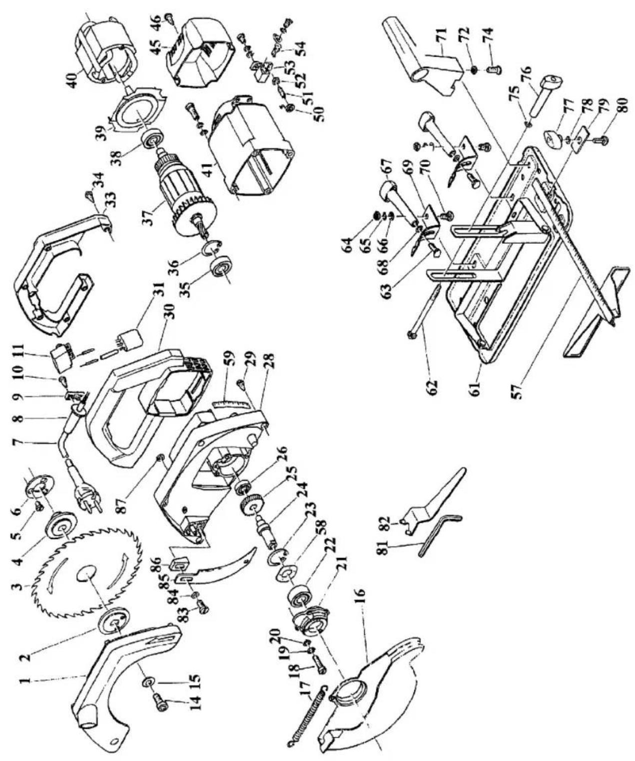 EINHELL HES 200 - Ersatzteilzeichnung Handkreissäge HES 200 Art.-Nr.: 43.302.20 I.-Nr.: 91016 - 1
