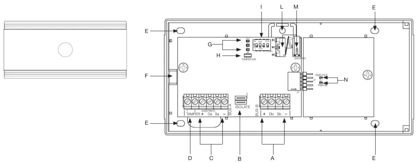 I L M E G H TAMPER-EN SW25V3 U PWR-OUT J1 J2 J7 PWR-IN N E F ISOLATE BUS-A BUS-B TAMPER+ Da Sa - D C B A E