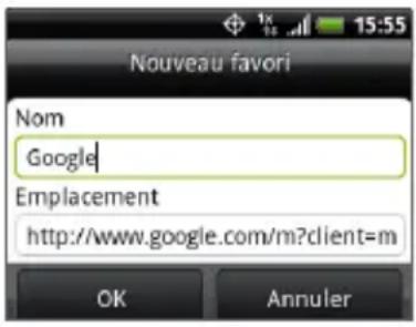 Nouveau favori Nom Google Emplacement http://www.google.com/m?client=m OK Annuler