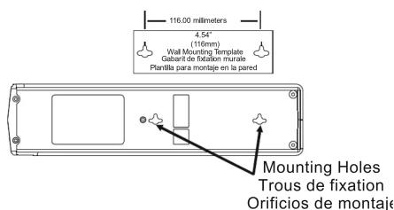 116.00 millimeters 4.54" (110mm) Wall Mounting Template Gabaril de fixation murale Planilla para montaje en la pared Mounting Holes Trous de fixation Orificios de montaje