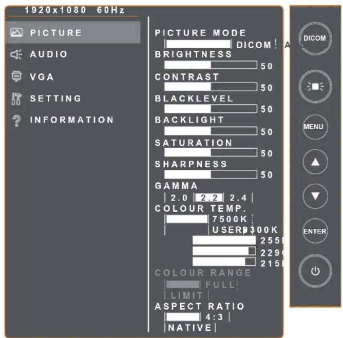 AG Neovo DR-2202 - # Navigation dans le menu Opération - 1