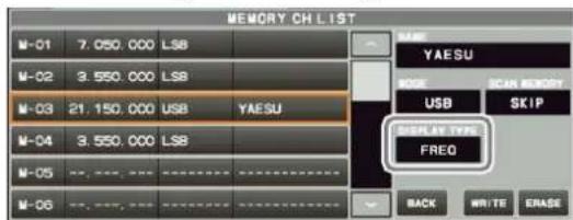 YAESU FTDX101D - - Affichage de l'étiquette de mémoire - 1