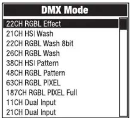 Cameo OTOS W3 - IMPOSTAZIONE DELLA MODALITÀ OPERATIVA DMX (DMX Mode) - 2