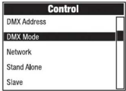 Cameo OTOS W3 - RÉGLAGE DU MODE DE FONCTIONNEMENT DMX (DMX Mode) - 1
