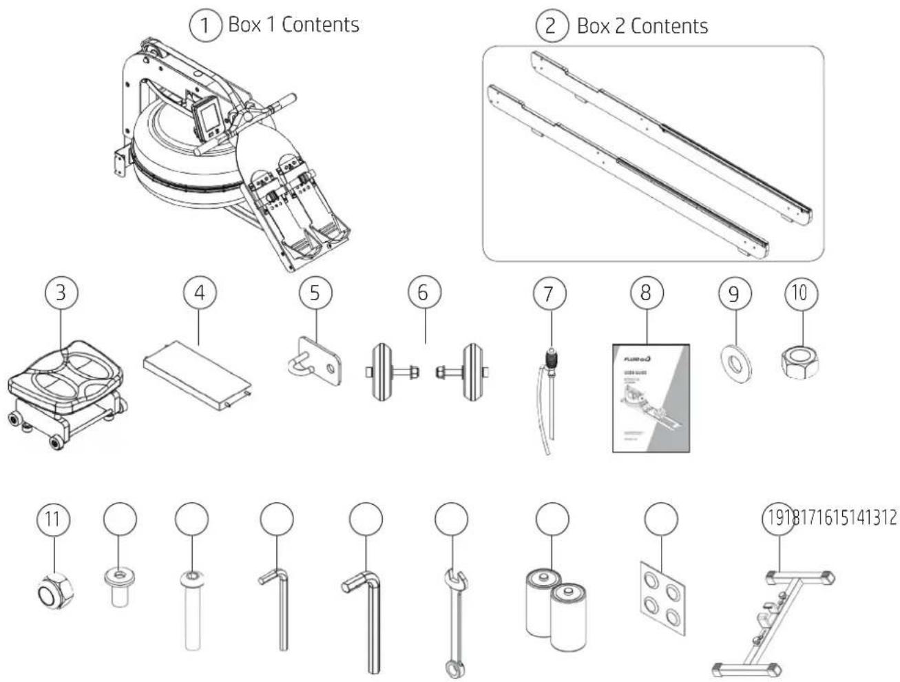 TUNTURI by Fluid Signature R90W - Rower Box 1 &amp; 2 Contents - 1
