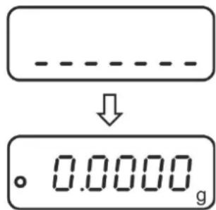 Digital display showing a minus sign followed by an arrow pointing to a numeric display displaying 0.0000 with letter 'g'