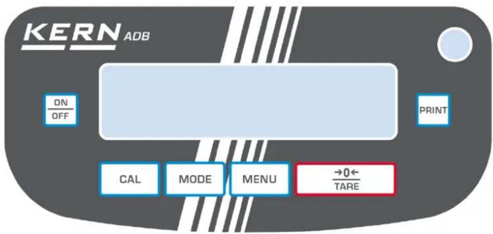 KERN ADB ON OFF PRINT CAL MODE MENU →0← TARE