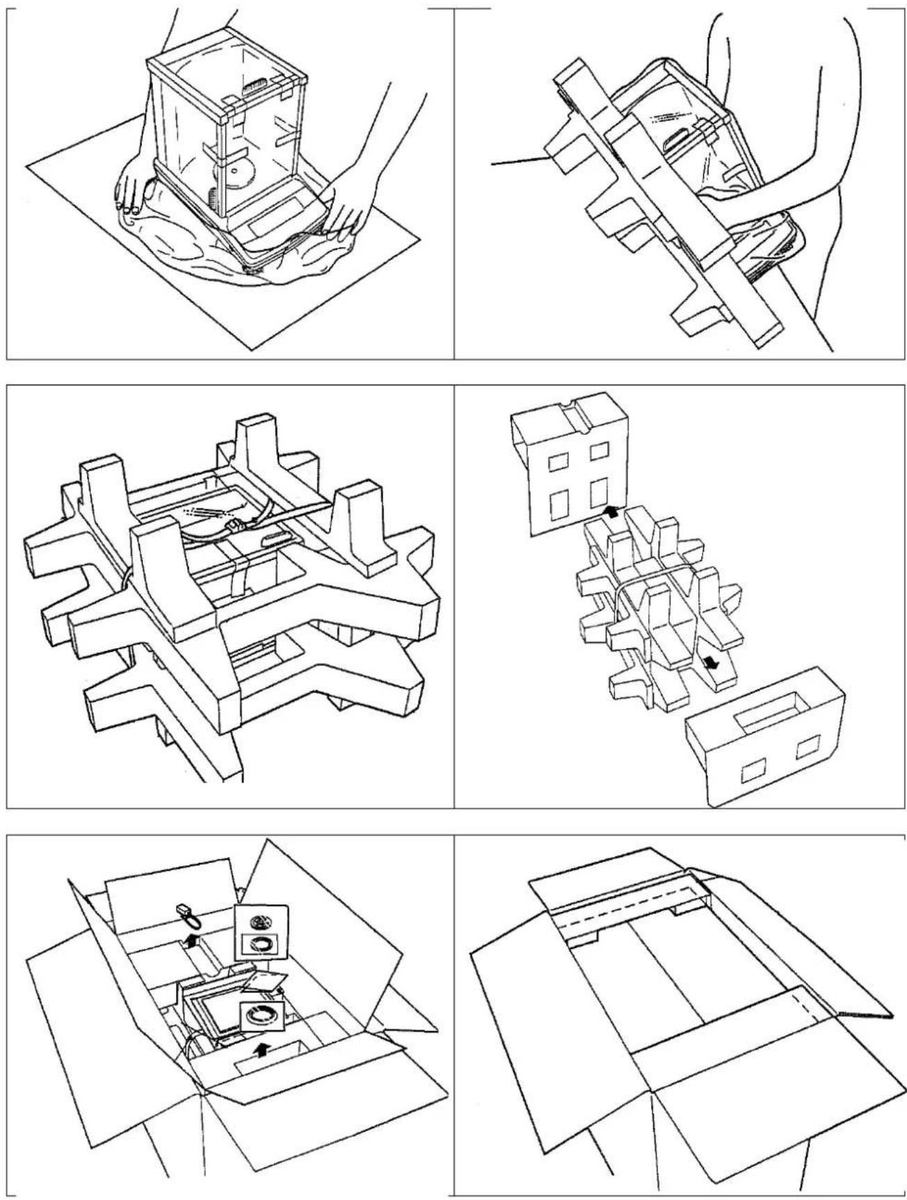 Diagram showing seven labeled items of a smart appliance, including a balance scale, circular components, ring, and cable.