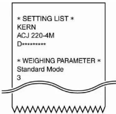 * SETTING LIST * KERN ACJ 220-4M D***** * WEIGHING PARAMETER * Standard Mode 3