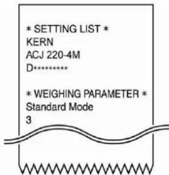 * SETTING LIST * KERN ACJ 220-4M D***** * WEIGHING PARAMETER * Standard Mode 3
