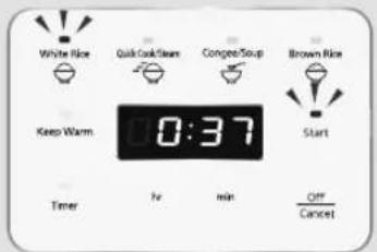 White Rice Quick CakeSteam Congee Soup Brown Rice Keep Warm 0:37 Start Timer 14 min Off Cancel