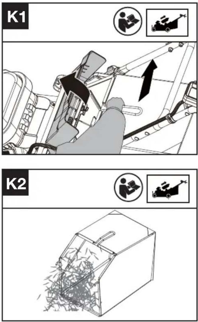 KRESS KC720.9 - Sådan tømmes græsopsamlingsposen (Se Fig. K1, K2) - 1