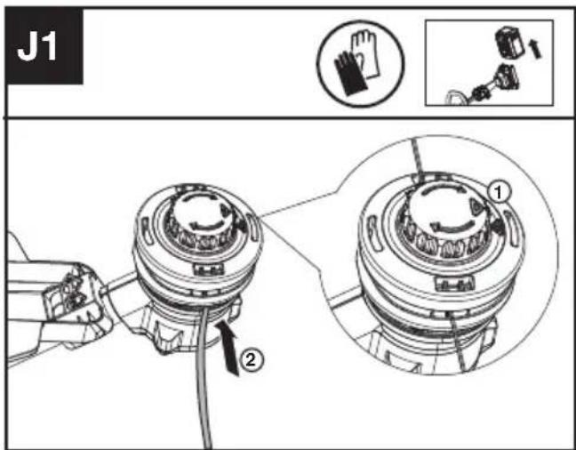 KRESS KC110.9 - Sving av trimmerlinjen (se Fig. J1, J2, J3) - 1
