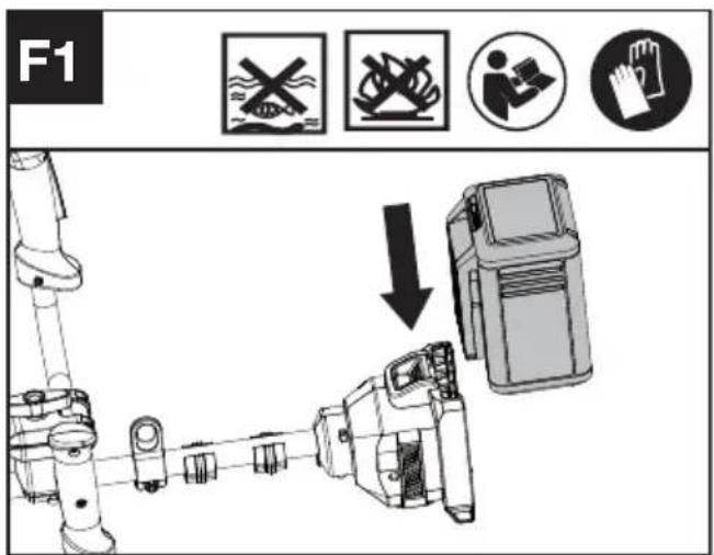KRESS KC111.9 - Installing &amp; removing the battery pack (See Fig. F1, F2) - 1