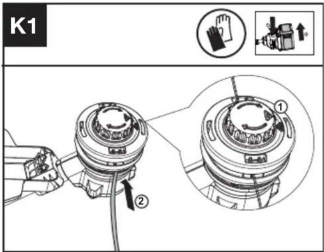 KRESS KC111.9 - Die Trimmerleine aufwickeln (siehe Abb. K1, K2, K3) - 1
