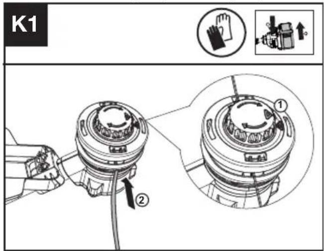 KRESS KC111.9 - Enrollando el hilo del cortabordes (véase la Fig. K1, K2, K3) - 1