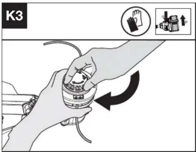 KRESS KC111.9 - Enrollando el hilo del cortabordes (véase la Fig. K1, K2, K3) - 3