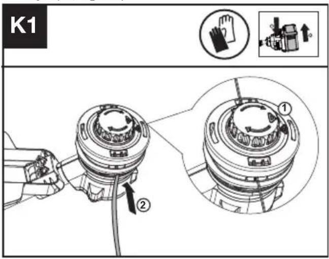 KRESS KC111.9 - Sving av trimmerlinjen (se Fig. K1, K2, K3) - 1