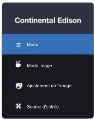 Continental Edison Menu Mode image Ajustement de l'image Source d'entrée