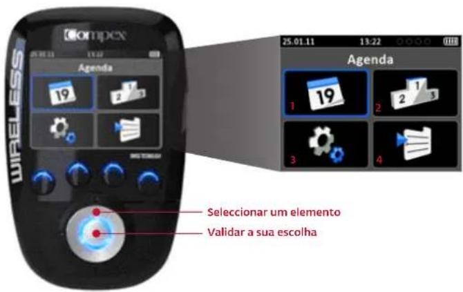 COMPEX Wireless - SELECCIONAR O MENU AGENDA, OBJECTIVOS, PARÂMETROS OU PROGRAMAS - 1