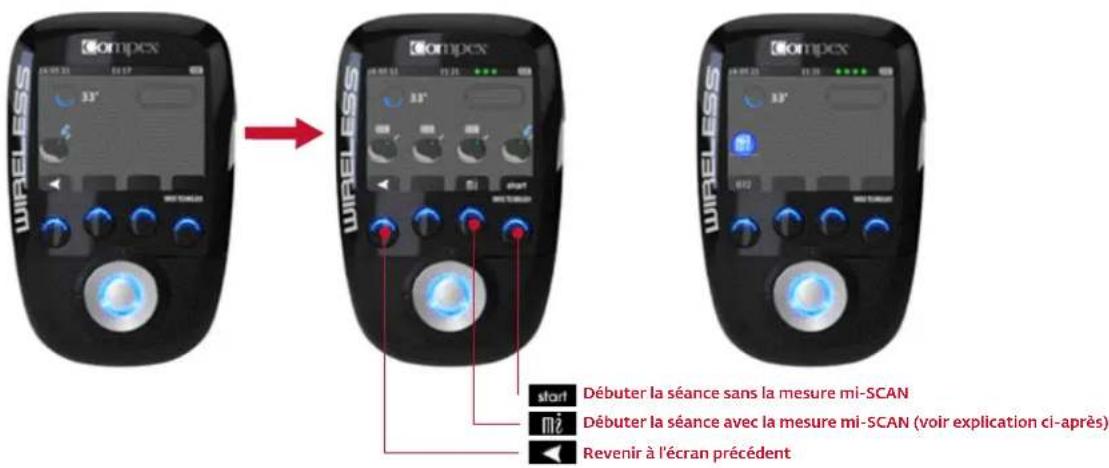 COMPEX Wireless - DÉBUT DE LA SÉANCE DE STIMULATION : MESURE MI-SCAN - 1