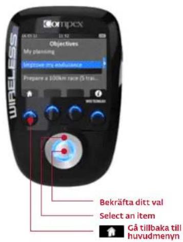 COMPEX Wireless - VÄLJA EN MÅLSÄTTNING ELLER ETT PROGRAM - 1