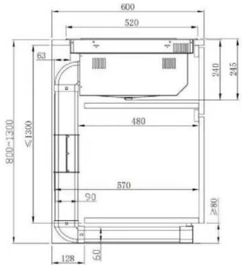 CANDY CIH6I4CF - Dimensioni del mobile e della canna fumaria - 1
