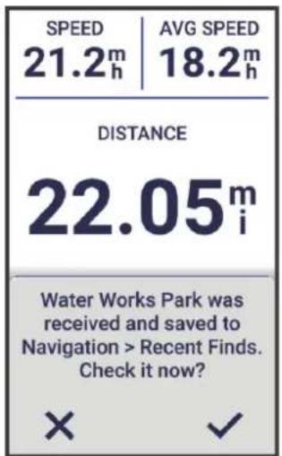 GARMIN Edge 1050 - Demarrage d'un parcours a partir d'une position partagée - 2
