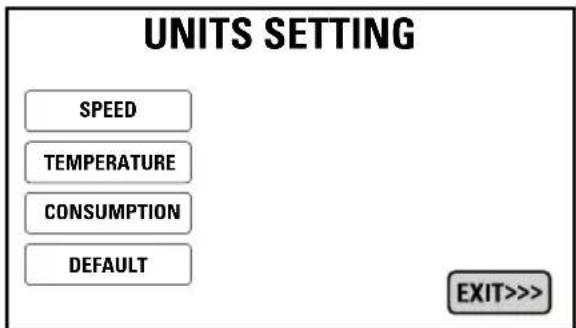 UNITS SETTING SPEED TEMPERATURE CONSUMPTION DEFAULT EXIT>>>