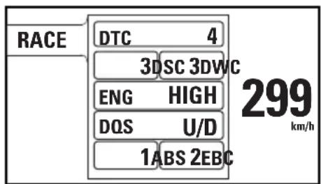 RACE DTC 4 3DSC 3DWC ENG HIGH DQS U/D 1ABS 2EBC 299 km/h