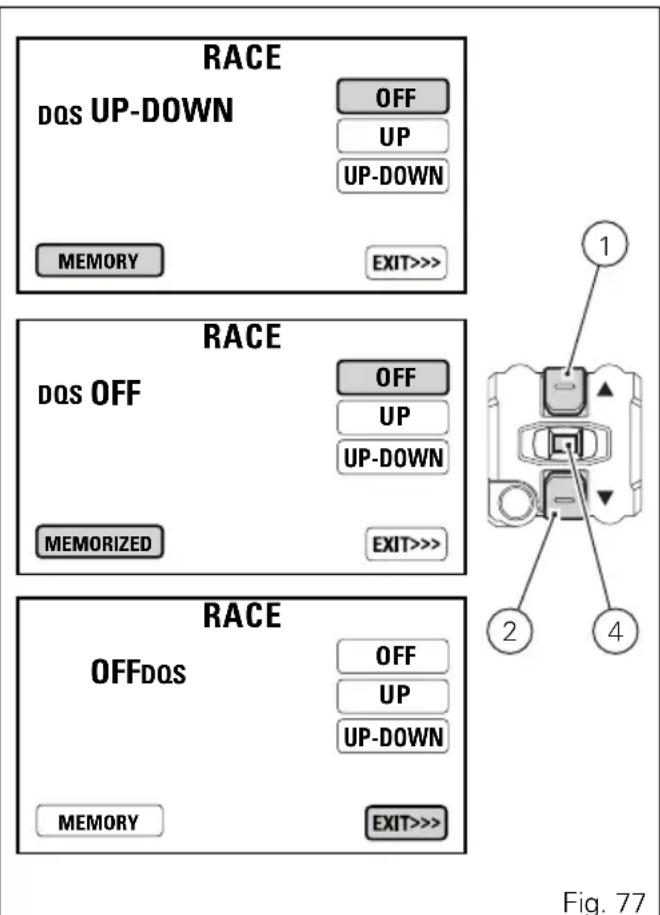 RACE DQS UP-DOWN OFF UP UP-DOWN MEMORY EXIT>>> RACE DQS OFF OFF UP UP-DOWN MEMORIZED EXIT>>> RACE OFFDQS OFF UP UP-DOWN MEMORY EXIT>>> Fig. 77