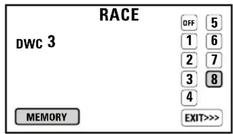 RACE DWC 3 OFF 5 1 6 2 7 3 8 4 MEMORY EXIT>>>