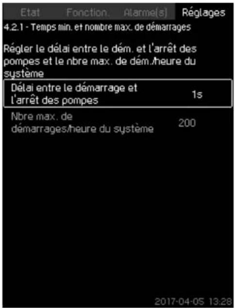 Grundfos Control MPC - Délai entre le démarrage et l'arrêt des pompes (4.2.1) - 1