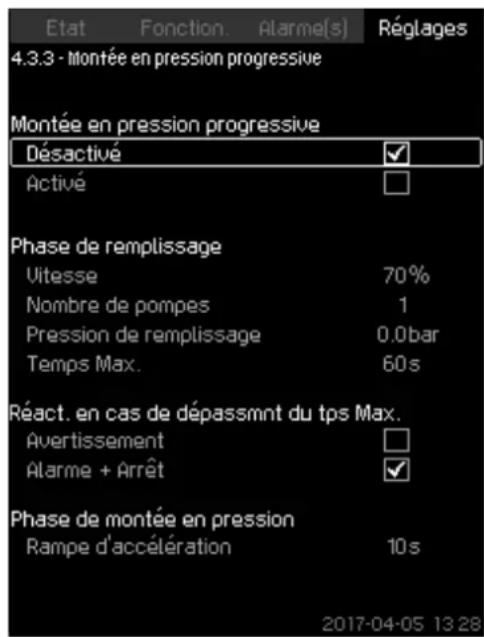Grundfos Control MPC - Montée en pression progressive (4.3.3) - 2