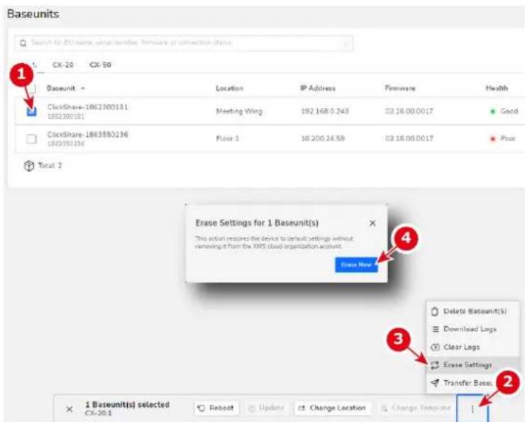 Barco XMS Cloud - Comment réinitialiser les paramètres par défaut - 1