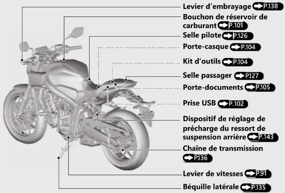 Honda CB650RAC (2024) - Emplacement des composants (Suite page suivante) - 2