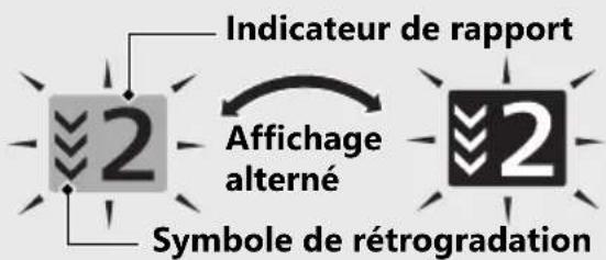 Honda CB650RAC (2024) - Le symbole de rétrogradation s'affiche et l'indicateur de rapport clignote - 1