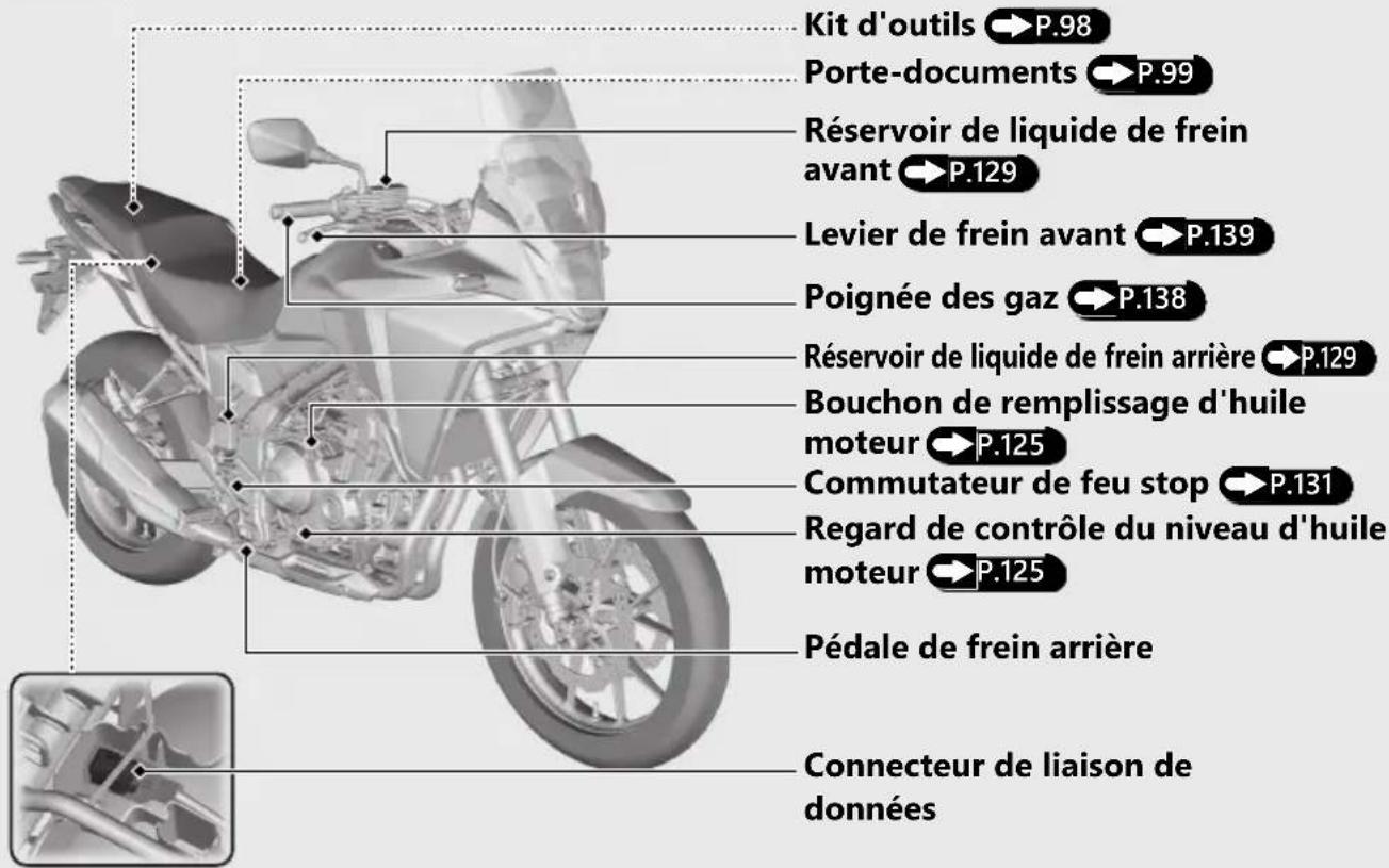 Honda CB500FA (2024) - Emplacement des composants (Suite page suivante) - 1