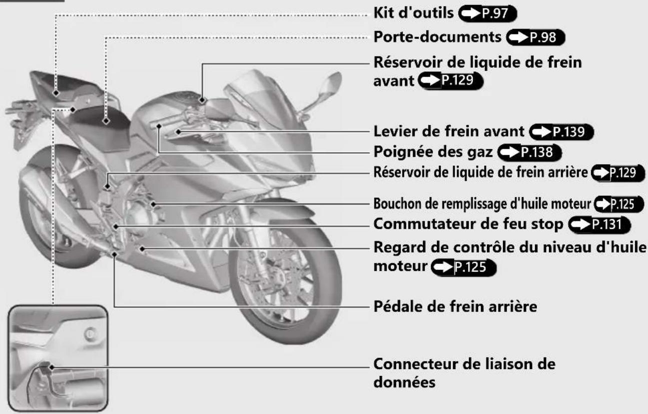 Honda CB500FA (2024) - Emplacement des composants (Suite page suivante) - 1