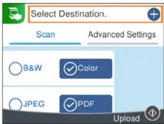 Select Destination. Scan Advanced Settings B&W Color JPEG PDF Upload