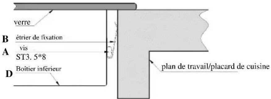 verre B étrier de fixation A vis ST3. 5*8 D Boîtier inférieur plan de travail/placard de cuisine