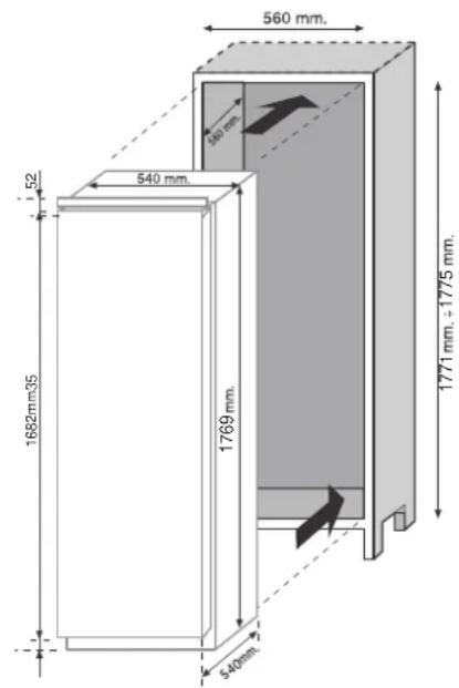 BAUMATIC BMS518FK - DIMENSIONS DU PRODUIT ET COMPARTIMENT ENCASTRE - 1