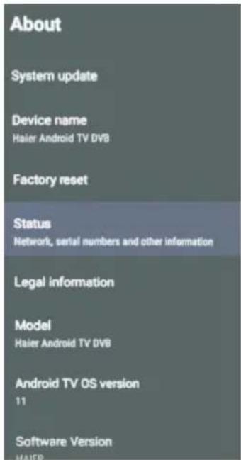 HAIER H55K705UG - DEVICE PREFERENCES ABOUT - 1