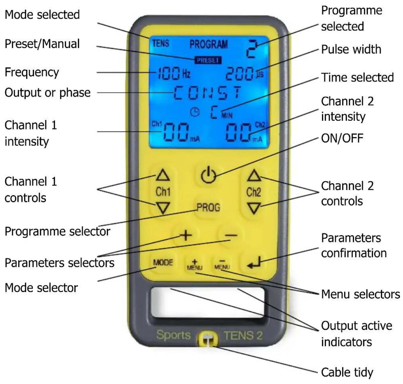 TensCare Sports TENS 2 - CONTROLS & DISPLAY - 1