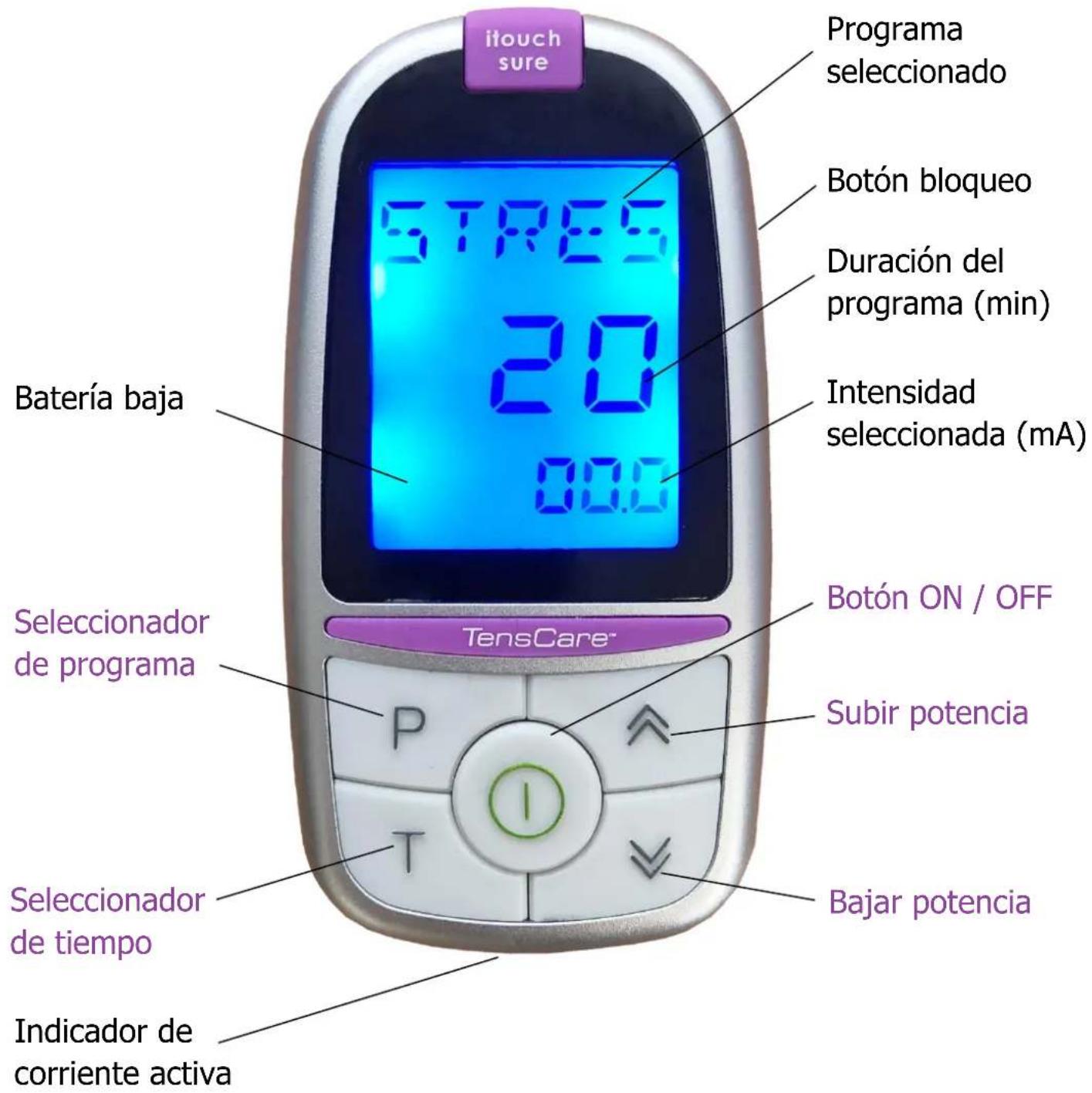 TensCare iTouch Sure - CONTROLES E INTERFAZ - 1