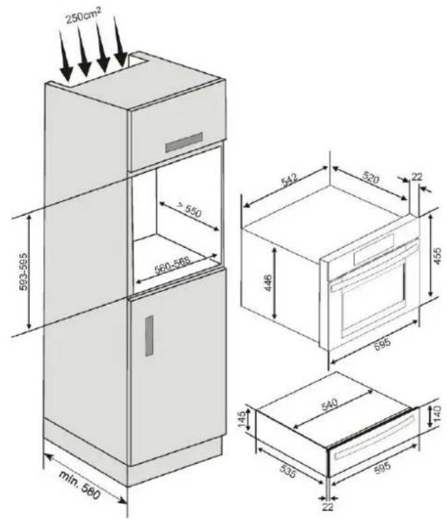 250cm² 593-595 > 550 560-568 min. 580 542 520 22 446 455 595 145 640 535 595 22 140